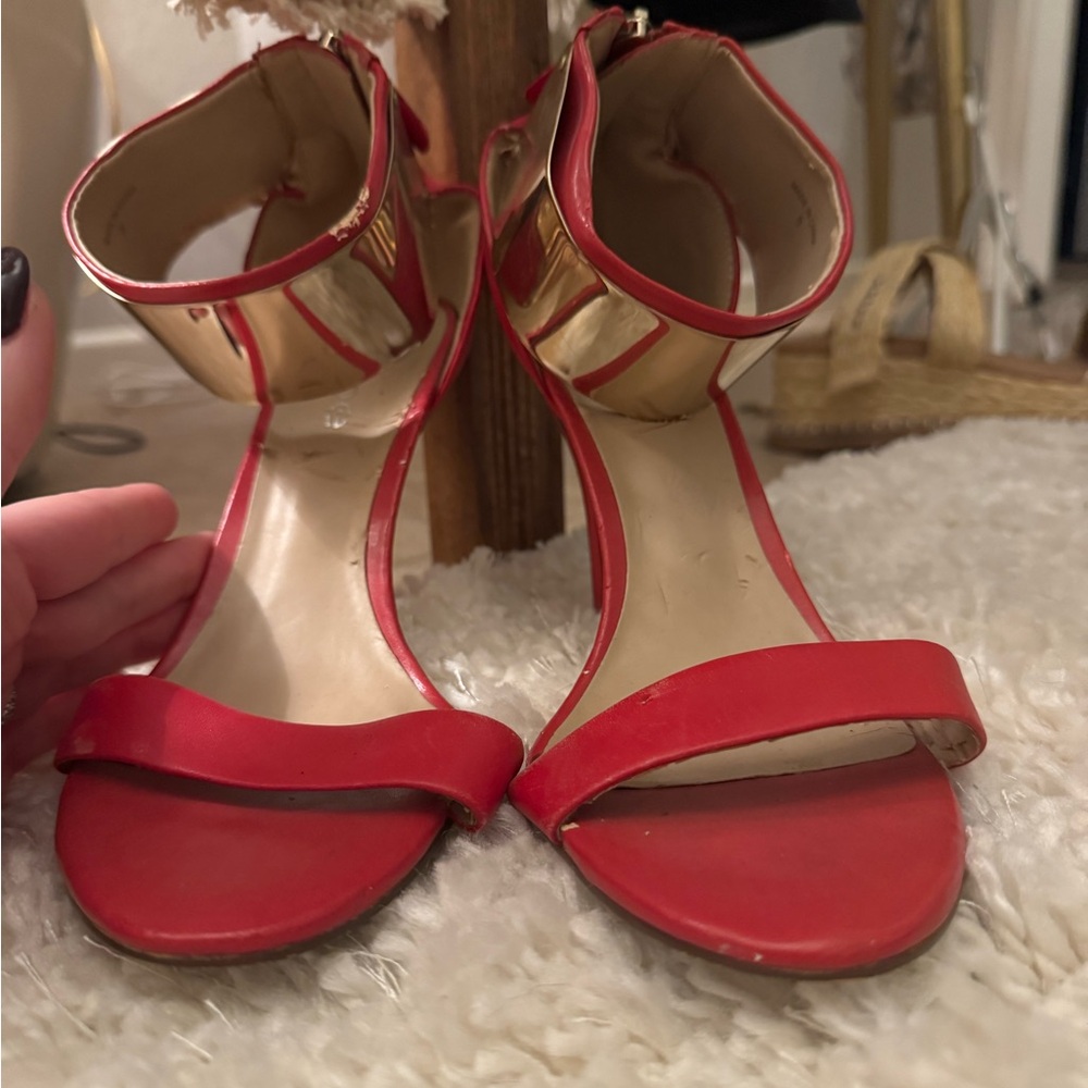 Bebe Red Open-Toe Heels - Picture 2 of 4